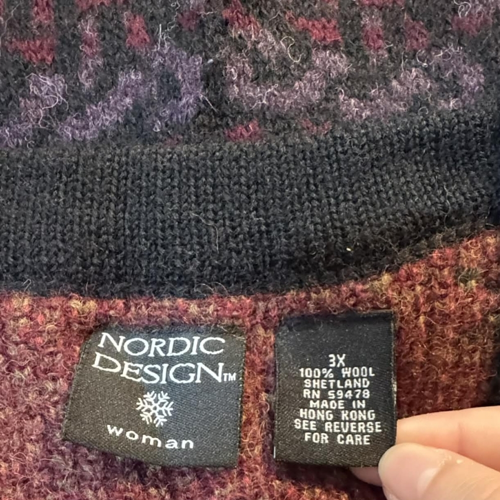NORDIC DESIGN 100% Shetland Wool Cardigan Knit Sweater Women's Plus Size 3X EUC - Picture 11 of 12